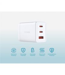D-Link Зарядний пристрій мережевий DCP-651 65Вт GaN 2хUSB-С, 1xUSB-A, білий