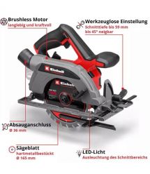 Einhell Пила дискова акумуляторна TP-CS 18/165 Li BL-Solo безщіткова 18В 5000об/хв 165х20мм 2.95кг без АКБ та ЗП