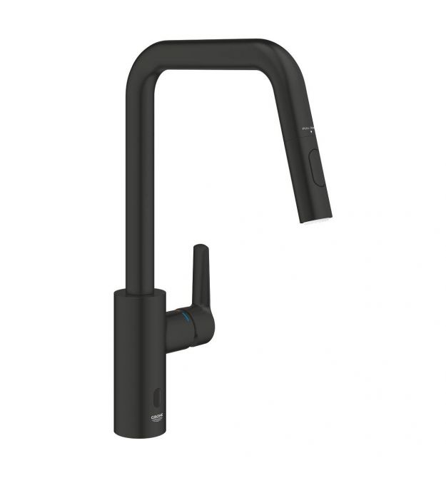 Grohe Start kitchen mixer, spout length - 221mm, swivel, pull-out, 1 lever + sensor, matte black