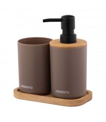 ARDESTO Набор для ванной комнаты Minimalism 360мл, 3 предмета, полипропилен, бамбук, тауп