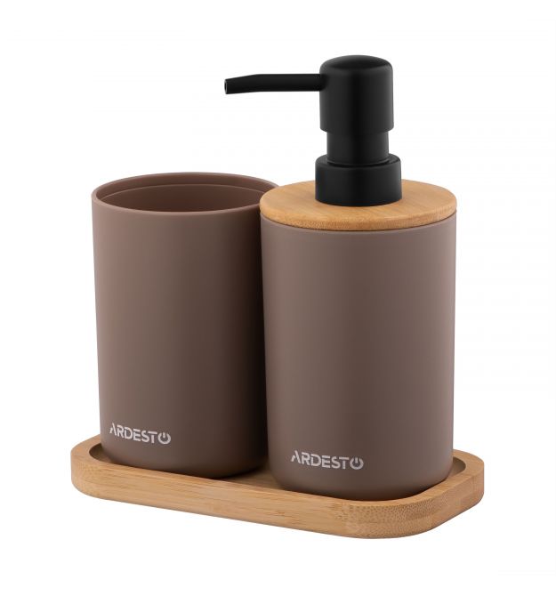 ARDESTO Набор для ванной комнаты Minimalism 360мл, 3 предмета, полипропилен, бамбук, тауп