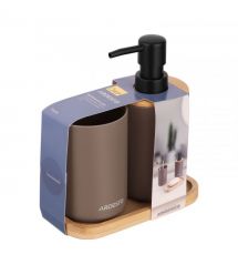 ARDESTO Набор для ванной комнаты Minimalism 360мл, 3 предмета, полипропилен, бамбук, тауп