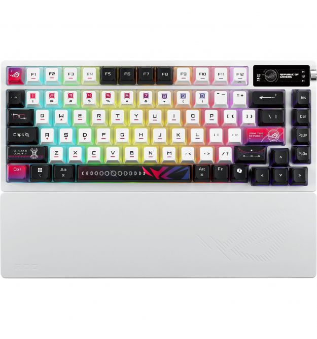 ASUS Keyboard mechanical ROG Azoth X 81key, NX Snow, USB-A/WL/BT, EN, RGB, white