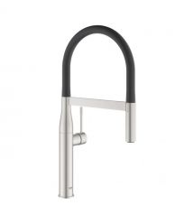 Grohe Смеситель для кухни Essence, длина излива - 240мм, поворотный/гибкий, 1рычаг, супер сталь.