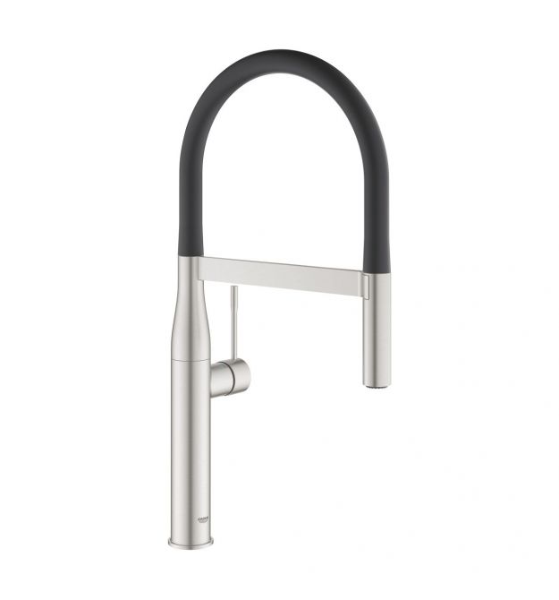 Grohe Смеситель для кухни Essence, длина излива - 240мм, поворотный/гибкий, 1рычаг, супер сталь.