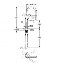 Grohe Смеситель для кухни Essence, длина излива - 240мм, поворотный/гибкий, 1рычаг, супер сталь.