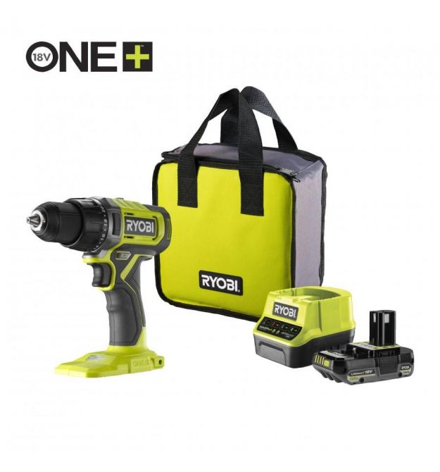 Ryobi Шуруповерт-дрель аккумуляторный ONE+ RDD18-1C20S 18В 1х2А·ч ЗУ 52Нм 450·1750об·мин 1.1кг сумка