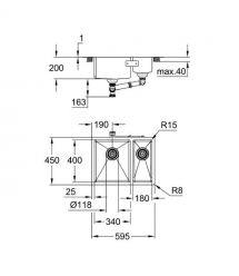 Grohe Мойка кухонная K700U нерж. сталь, прямоуг., без крыла, 595х450х200мм, чаша - 2, врезная, нерж