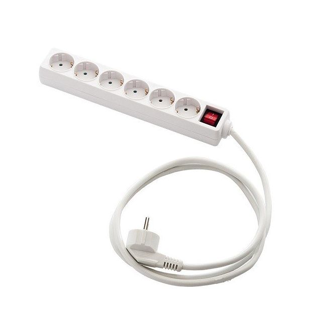 Мережевий подовжувач EUROPOWER EPW615 220В, 6 розеток, 1,5 м, перетин 3х0,75мм, білий, пакет Q50