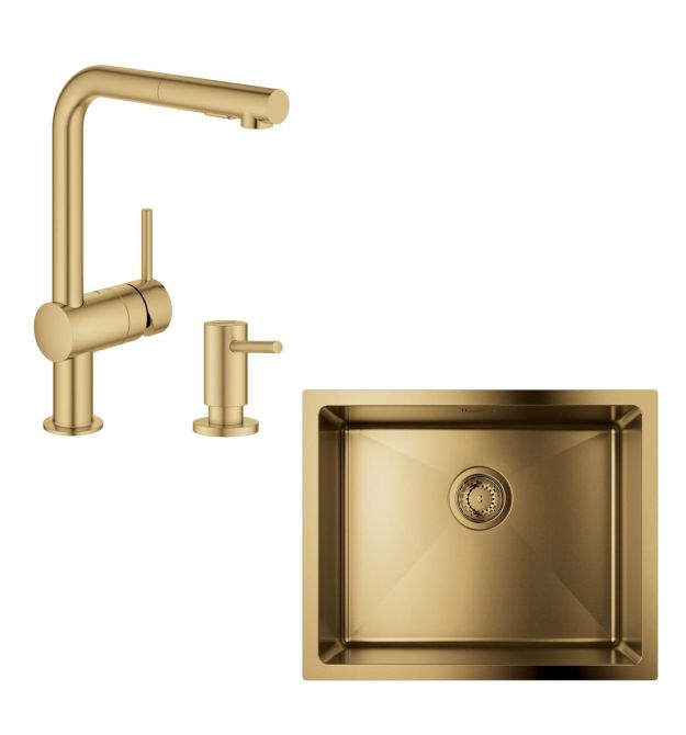 Grohe Набор для кухни K700U стальная мойка 31574GN1 + смес. 30274GN0 + дозатор 40535GN0, матовый прохладный восход солнца