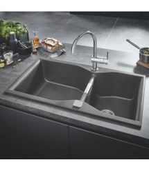 Grohe Мойка кухонная K700, гранит, прямоуг., без крыла, 838x560x241мм, чаша - 2, врезная, серый гранит