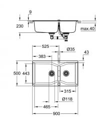 Grohe Мойка кухонная K700, гранит, прямоуг., без крыла, 838x560x241мм, чаша - 2, врезная, серый гранит