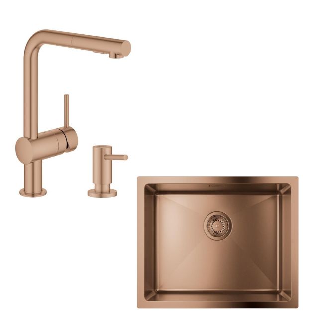 Grohe Набор для кухни K700U стальная мойка 31574DL1 + смес. 30274DL0 + дозатор 40535DL0, матовый теплый закат