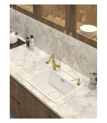 Deante Мойка кухонная Momi, гранит, квадрат, без крыла, 500х440х230мм, чаша - 1, врезная, алебастр + кухонная доска