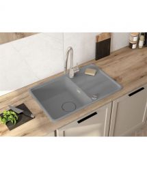 Deante Мойка кухонная Momi, гранит, прямоуг., с крылом, 780х500х230мм, чаша - 1, врезная, серый + кухонная доска