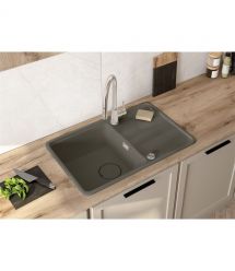Deante Мойка кухонная Momi, гранит, прямоуг., с крылом, 780х500х230мм, чаша - 1, врезная, антрацит + кухонная доска