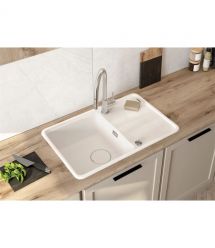 Deante Мойка кухонная Momi, гранит, прямоуг., с крылом, 780х500х230мм, чаша - 1, врезная, алебастр + кухонная доска
