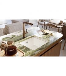 Deante Мойка кухонная Momi, гранит, квадрат, без крыла, 500х440х230мм, чаша - 1, универсальная, алебастр+ кухонная доска