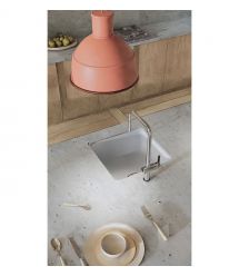 Deante Мойка кухонная Momi, гранит, квадрат, без крыла, 500х440х230мм, чаша - 1, универсальная, алебастр+ кухонная доска