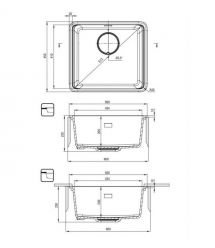 Deante Мойка кухонная Momi, гранит, квадрат, без крыла, 500х440х230мм, чаша - 1, универсальная, алебастр+ кухонная доска