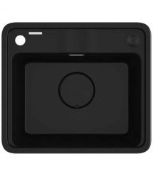 Deante Мойка кухонная Momi, гранит, квадрат, без крыла, 500х440х230мм, чаша - 1, врезная, черный матовый + кухонная доска