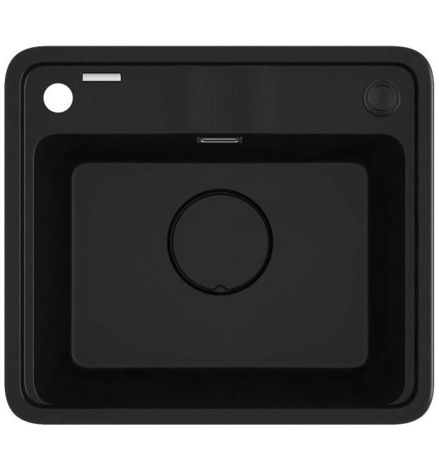 Deante Мойка кухонная Momi, гранит, квадрат, без крыла, 500х440х230мм, чаша - 1, врезная, черный матовый + кухонная доска