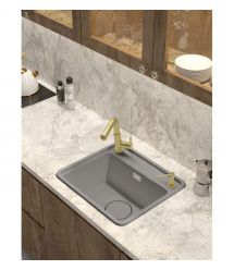 Deante Мойка кухонная Momi, гранит, квадрат, без крыла, 500х440х230мм, чаша - 1, врезная, серый + кухонная доска