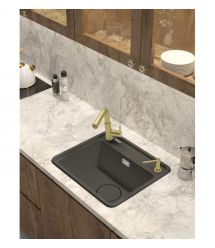 Deante Мойка кухонная Momi, гранит, квадрат, без крыла, 500х440х230мм, чаша - 1, врезная, антрацит + кухонная доска