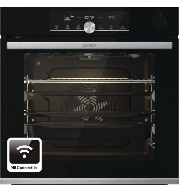 Gorenje Духовой шкаф электрический, 77л, A+,TouchFree, пар, дисплей, Wi-Fi упр, пиролиз, приготовл. на разн. уровнях, нерж
