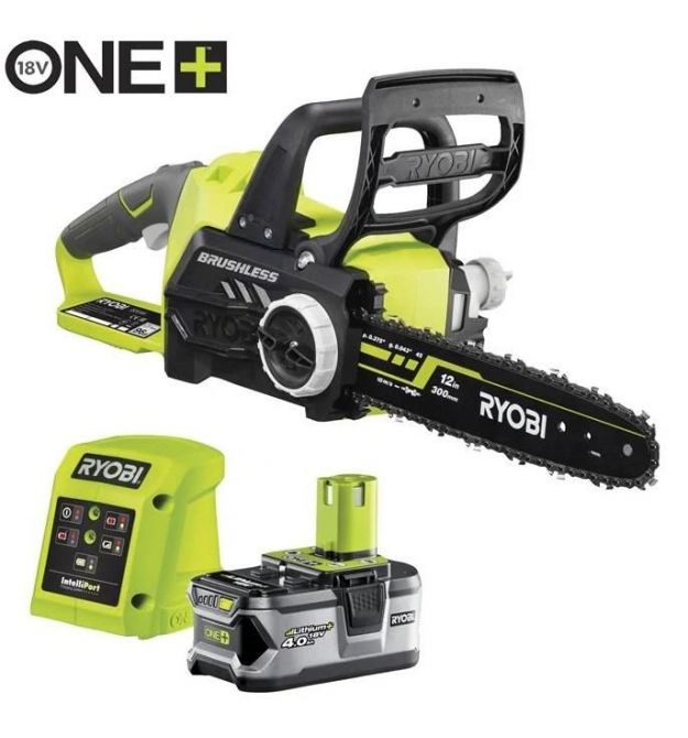 Ryobi Пила цепная аккумуляторный RCS1830-140B, шина 30 см, 18В ONE+, АКБ 4.0Ач+ЗУ, бесщеточная