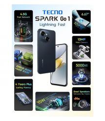 TECNO Смартфон Spark Go 1 (KL4) 6.67" 3/128ГБ, 2SIM, 5000мА•ч, Startrail Black