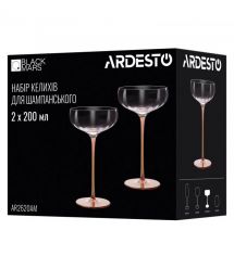 ARDESTO Набор бокалов для шампанского Black Mars Amber 200мл, 2шт, стекло, прозрачно-золотистый