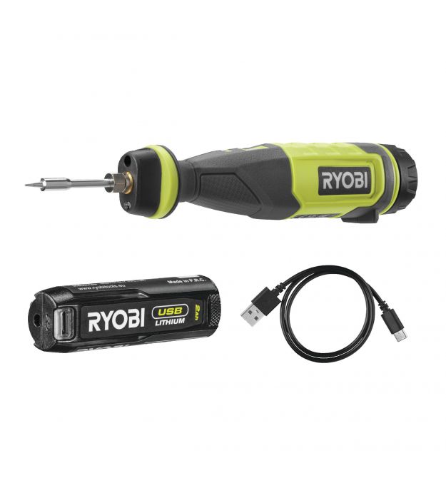 Ryobi Паяльник аккумуляторный USB Lithium RSI4-120G 4В 2А·ч 460°С светодиодная подсветка 0.1кг