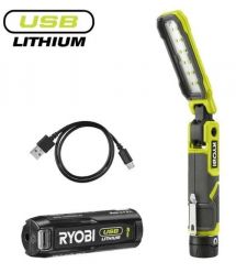 Ryobi Фонарь инспекционный аккумуляторный USB Lithium RLI4-120G, 4В, 2А·ч, 650лм, 3 режима, магнит, зажим 0.17кг