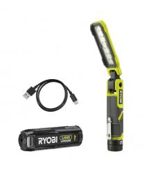 Ryobi Фонарь инспекционный аккумуляторный USB Lithium RLI4-120G, 4В, 2А·ч, 650лм, 3 режима, магнит, зажим 0.17кг