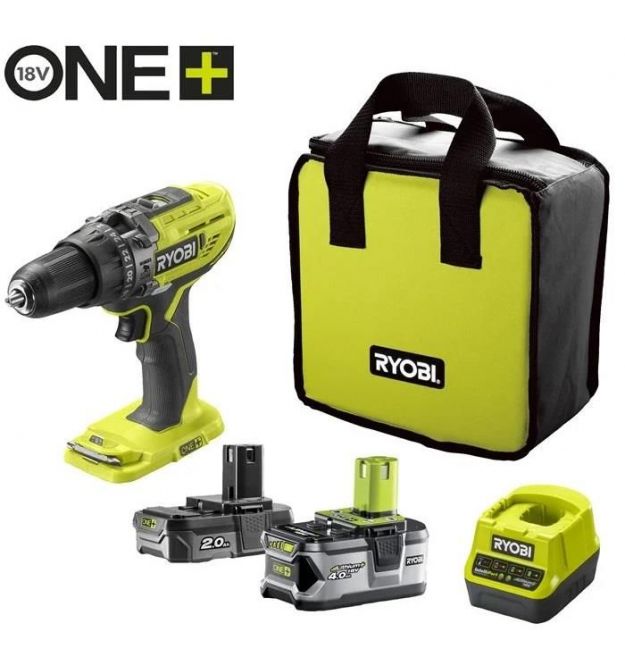 Ryobi Шуруповерт-дрель ударный аккумуляторный ONE+ R18PD3-242S 18В 1х2А·ч 1х4А·ч ЗУ 50Нм 500·1800об·мин 1.3кг сумка