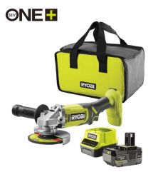 Ryobi Шлифмашина угловая аккумуляторная ONE+ RAG18125-1C40S 125мм 18В 1х4А·ч 9000об·мин 2.2кг сумка