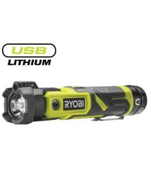 Ryobi Фонарь ручной аккумуляторный USB Lithium RLP4-0, 4В, 640лм, 3 функции освещения, поворотная головка, магнит (без АКБ и ЗУ)