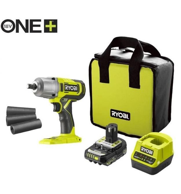 Ryobi Гайковерт ударный аккумуляторный ONE+ RIW18-1C20SA3 18В АКБ 1х2А·ч 2600об·мин 800Нм 1/2" 3 скорости 1.7кг сумка