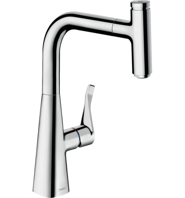 Hansgrohe Смеситель для кухни Metris Select, дл.излива - 208мм, поворотный, вытяжной, рычаг + кнопка, хром