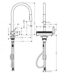 Hansgrohe Смеситель для кухни Aquno Select M81, дл.излива - 220мм, поворотный, вытяжной, 1 рычаг, чорный матовый