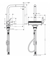Hansgrohe Смеситель для кухни Aquno Select M81, дл.излива - 210мм, поворотный, вытяжной, 1 рычаг, хром