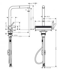 Hansgrohe Смеситель для кухни Aquno Select M81, дл.излива - 210мм, поворотный, вытяжной, 1 рычаг, чорный матовый