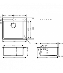 Hansgrohe Мойка кухонная Combi S71, нерж.сталь, прямоуг., без крыла, 500x550x190мм, чаша - 1, врезная, нерж