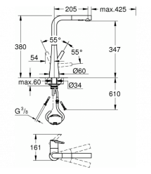 Grohe Смеситель для кухни Scala, дл.излива - 205мм, поворотный/вытяжной, 1рычаг, супер сталь