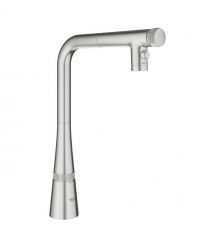 Grohe Смеситель для кухни Scala, дл.излива - 200мм, поворотный, вытяжной, вентиль + кнопка, супер сталь