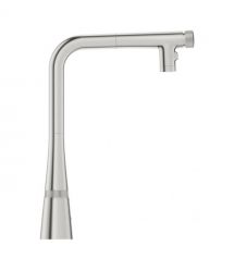 Grohe Смеситель для кухни Scala, дл.излива - 200мм, поворотный, вытяжной, вентиль + кнопка, супер сталь