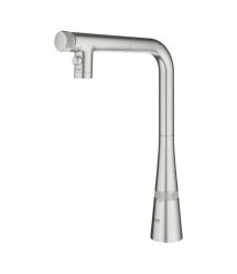 Grohe Смеситель для кухни Scala, дл.излива - 200мм, поворотный, вытяжной, вентиль + кнопка, супер сталь