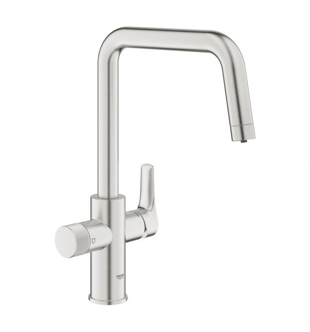 Grohe Смеситель для кухни Blue Pure Start, дл.излива - 223мм, поворотный, 1+1 фильтр, супер сталь