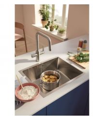 Grohe Смеситель для кухни Blue Pure Start, дл.излива - 223мм, поворотный, 1+1 фильтр, супер сталь